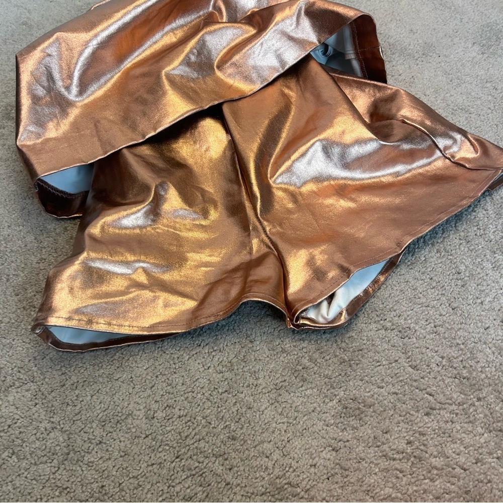Zara rose gold metallic foil faux leather strapless mini dress bodycon Sz M NWOT - Picture 9 of 16